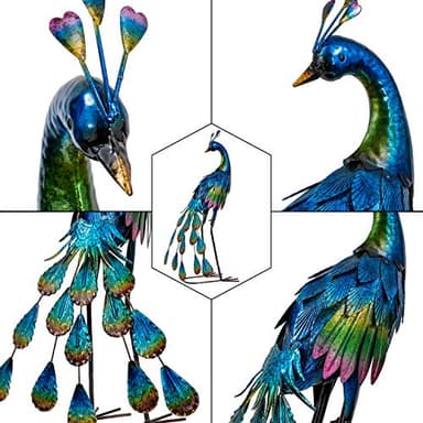 TERESA'S Collections Outdoor Decor Peacock Yard Art Garden Sculptures & Statues,Blue Small Metal Bird Lawn Ornaments,22.4" Outside Mardi Gras Decorations for Porch,Patio,Pond Decor,Gifts for Mom - Image 5