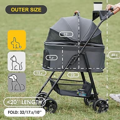 3 in 1 Folding Dog Stroller, Zoosky Pet Stroller for Small/Medium Dogs, Cat Stroller w/Removable Carrier, Car Seat, Sun Shades, Waterproof Small Dog Stroller, All Terrain Cat Stroller for 2 Cats - Image 2