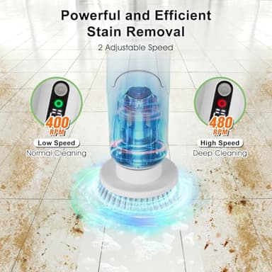 GUPAY Electric Spin Scrubber, Cordless Cleaning Brush with 9 Replaceable Brush Heads, Power 2 Speeds LCD Display, Angle Adjustable, Shower Scrubber with Long Handle for Bathroom Floor Tile Kitchen - Image 2