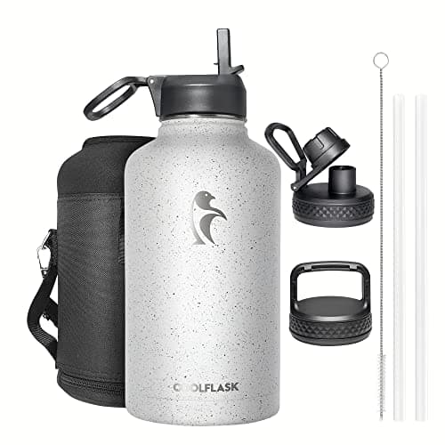 Half Gallon Water Bottle Insulated with Straw&3 Lids, Coolflask 64 oz Water Jug Galaxy Large Metal Stainless Steel flask for Gym, Sports and Office, Keep Cold 48H Hot 24H, Arctic White - Image 1