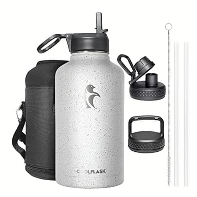 Half Gallon Water Bottle Insulated with Straw&3 Lids, Coolflask 64 oz Water Jug Galaxy Large Metal Stainless Steel flask for Gym, Sports and Office, Keep Cold 48H Hot 24H, Arctic White - Image 1