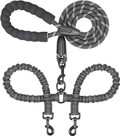 iYoShop Dual Dog Leash - 360° Swivel, No Tangle Walking Leash with Shock Absorbing Bungee for Two Dogs (Large, 25-150 lbs, Black) - Image 1