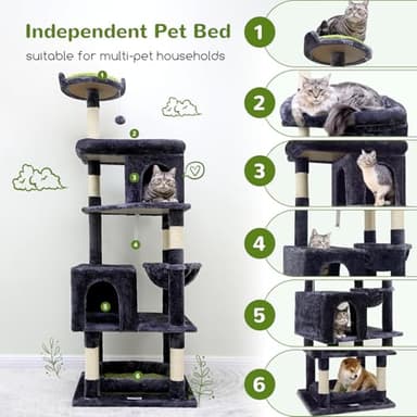 Globlazer Heavy Duty Cat Trees for Large Cats, Sturdy 72in Maine Coon Cat Tree for Large Cats 20 lbs+ Heavy Duty Cat Tower for Adult Biggest Cat with 6 Scratching Posts, Hammock, S72, Dark Gray - Image 2