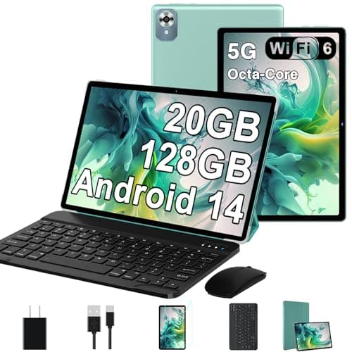 2025 Android 14 Tablet with Keyboard 20GB+128GB+1TB Expand, 10.1 Inch Octa-Core 2-in-1 Tablets with HD IPS Display, 5G WiFi 6, 6000mAh Battery, BT5.0, Split Screen, Widevine L1, Mouse, Case -Green - Image 1