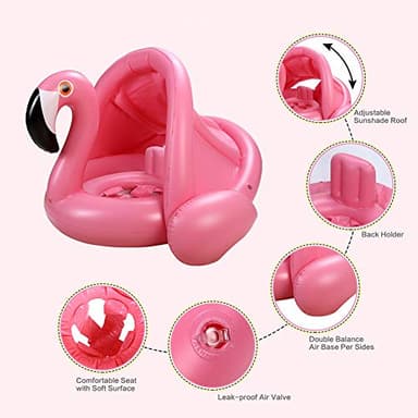 Baby Pool Float with Canopy,Flamingo Inflatable Swimming Ring,Infant Pool Floaties Sunshade Toys for Baby Girls Boys Toddlers Pink - Image 5