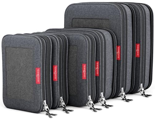 LeanTravel Compression Packing Cubes for Travel Organizers with Double Zipper (6-Pack (2L+2M+2S), Black) - Image 1