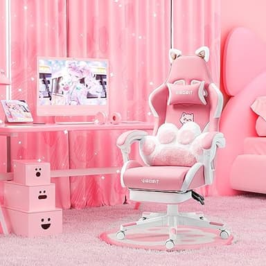 Vigosit Cat Ears PU Leather Gaming Chair Ergonomic Adjustable Office Desk Computer Chairs for Gamers Adults Kids 360 Degree Swivel Recliner 45in Height, Pink - Image 7