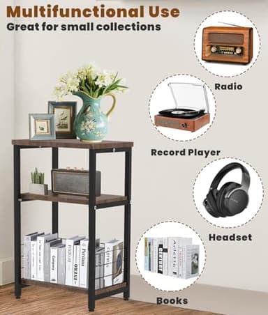 Tuohours Record Player Stand, 3 Tier End Side Table with Vinyl Record Storage Basket, Turntable Table up to 100 Albums Record Shelf Display Holder Cabinet for Living Room, Bedroom, Office - Image 6