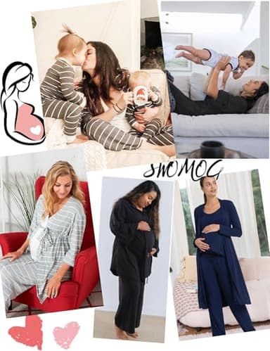 SWOMOG Maternity Nursing Robe Set 3 PCS Women Postpartum Pajamas Breastfeeding Labor Delivery Hospital Pregnancy Pjs (Black, Medium) - Image 6