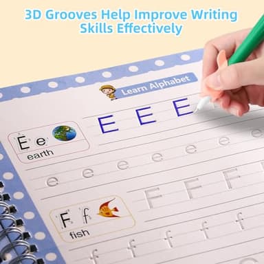 LUCKFUTURE Complete Handwriting Practice for Kids, Grooved Writing Book Magic Copybook, Reusable Writing Practice Calligraphy Workbook, Kindergarten Preschool Learning Activities(Set of 5 books) - Image 3