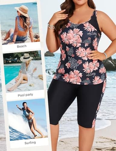 Hanna Nikole Plus Size Tankini Sets for Women Two-Piece Swimsuits Rash Guard with Short Tummy Control Bathing Suit with Boyshorts Black 3X - Image 6