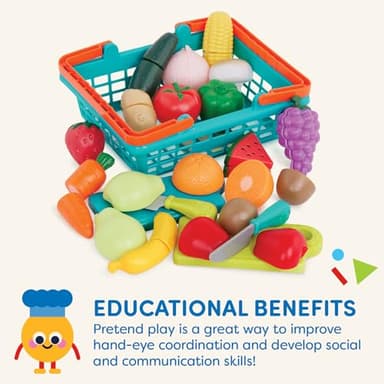 Battat – Play Food for Toddlers with Farmers Market Basket and Chopping Board, Toy Food for Kids Kitchen and Pretend Play for 3+ Years (37 Pieces) - Image 4