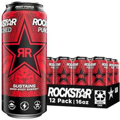 Rockstar Punched Energy Drink, Fruit Punch, 16 Fl Oz (Pack of 12) (Packaging May Vary) - Image 1