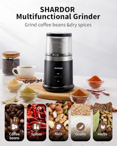 SHARDOR One Touch Coffee Grinder Electric, Spice, Herb, For Coffee Bean Spices and Seeds with 1 Removable Stainless Steel Bowl, Dry Grinder, Black - Image 2