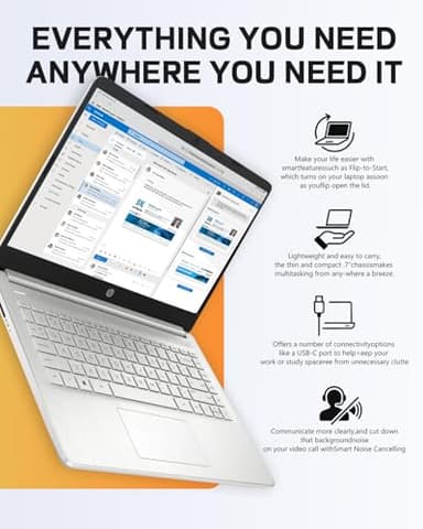 HP 14in Laptop for Student&Business - Office Lifetime & Windows 11Pro, HD Display, Bright View, Ultra Light, Webcam, WiFi, 16GB RAM, 128GB eMMC & 256GB Extend Micro SD, Silver - Image 5