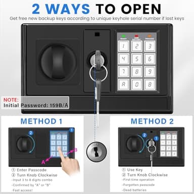 14.17 Inches Tall Safe Box, Home Safe with Fireproof Waterproof Bag, Anti-Theft Digital Security Lock Box with Smart Alert System, Removable Shelf, Mute Function, Document Safes for Money Jewelry - Image 6