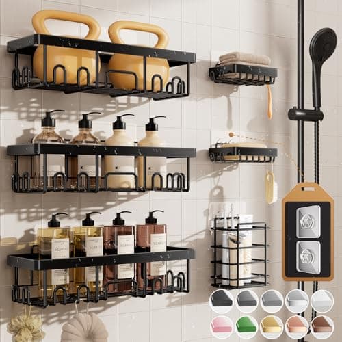 Veken Rustproof & Waterproof Shower Caddy 6-Pack, No Drilling Adhesive Shelves Rack with Soap Holder, Large Capacity Bathroom Organizers and Storage, Wall-Mounted Kitchen & Home Decor - Image 1