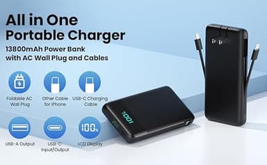 Portable Charger for iPhone with Built in Cables and Wall Plug,Upgraded 13800mAh Fast Charging USB C Power Bank,4 Outputs Travel Essential Battery Pack Compatible with iPhone 16/15/14,Samsung,Android - Image 8