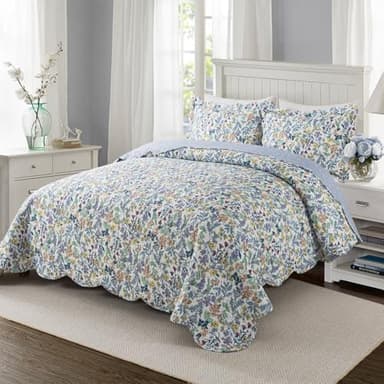 Travan 3-Piece Quilt Set Quilted Bedspread Lightweight Coverlet Set Garden Style Floral Printed Oversized Quilted Bedding Set for All Season, Secret Garden, Queen Size - Image 2