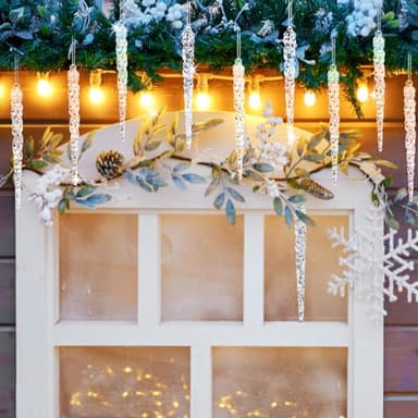 Jishi 24pk Christmas Icicle Ornaments for Christmas Tree Decorations, Hanging Acrylic Crystal Christmas Ornaments 5.1" Clear Plastic Icicles for Christmas Tree, Winter Wonderland Decorations Supplies - Image 5