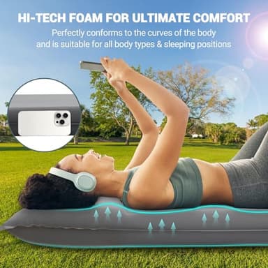 Elegear Self Inflating Sleeping Pad, Built-in Electric Pump 3.1" Ultra-Thick Memory Foam Camping Mattress Pad with Pillow Double Sleeping Pad for Camping R-Value 9.5 Foam Camp Pad for Car/Traveling - Image 6