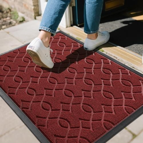 Yimobra Outdoor Mats for Front Door 29.5x17, All-Season Waterproof Doormat Outdoor Entrance, Heavy Duty Non-Slip Outside Door Mat for Garage Patio Proch Entryway Indoor, Red - Image 1