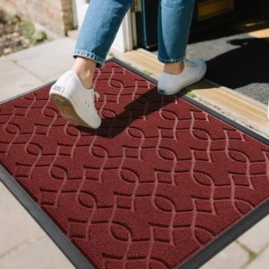 Yimobra Outdoor Mats for Front Door 29.5x17, All-Season Waterproof Doormat Outdoor Entrance, Heavy Duty Non-Slip Outside Door Mat for Garage Patio Proch Entryway Indoor, Red - Image 1