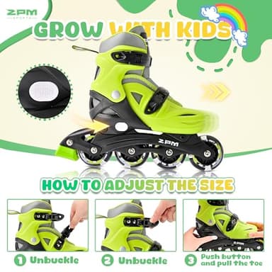 2PM SPORTS Girls Adjustable Illuminating Inline Skates with Light up Wheels, Fun Flashing Beginner Roller Skates for Kids - Yellow Medium - Image 4