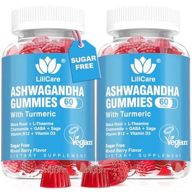 Ashwagandha Gummies 2000mg for Women Men - Sugar Free, Vegan - Organic Ashwagandha Root Extract Supplements Gummy & Vitamin D3, B12 and Turmeric, Promote Relaxation, Mixed Berry Flavor, 120 Count - Image 1