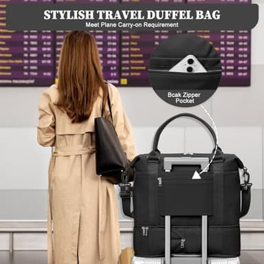 Weekender Bags for Women,Personal Item Travel Bag,Overnight Travel Duffel Bag with Expandable Shoes Compartment & Wet Pocket - Image 8