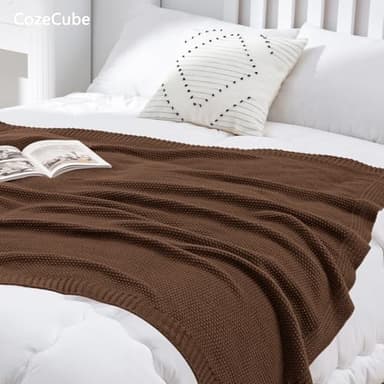 CozeCube Brown Throw Blanket for Couch, Soft Cozy Cable Knit Throw for Bed Sofa Living Room, Lightweight Warm Decorative Farmhouse Christmas Blanket, 50"x60", Dark Brown - Image 5