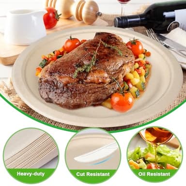 JOLLWEI 10 Inch Compostable Disposable Paper Plates, 150 Pack Heavy Duty Paper Plates, Made Of Eco-Friendly, Natural Sugarcane Bagasse - Image 5