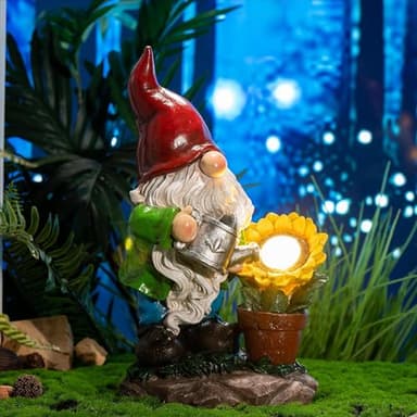 TERESA'S COLLECTIONS Sunflower Garden Gnomes Decorations for Yard with Solar Lights, Cute Resin Garden Sculptures & Statues for Outdoor Patio Lawn Ornaments,Ideal Gifts for Mom Women and Man, 11.4" - Image 2