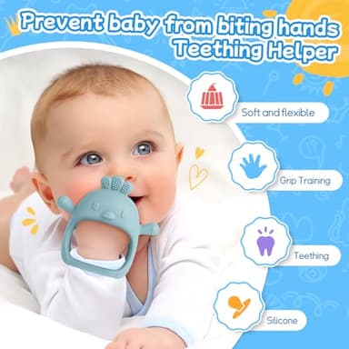 Baby Teething Toys(5 Pack) - Tinabless Infant Teething Keys&Silicone Teething Mitten for Babies Over 3 Months, BPA-Free, Natural Organic Freezer Safe for Infants and Toddlers(Blue) - Image 2