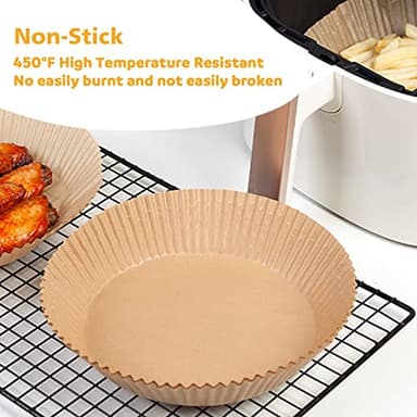 Ailun Air Fryer Paper Liners 8inch, 100PCS Non-Stick Parchment Paper,Oil Resistant,Disposable Food Grade Free of Bleach Paper Round for 5-8 QT Air Fryer Baking Roasting Microwave - Image 4