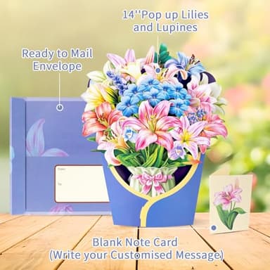 Airpark Pop Up Flower Card, 3D Greeting Card – Colorful Lily Bouquet – For Mom, Teacher – Thank You, Birthday, Mother’s Day Card - Image 7