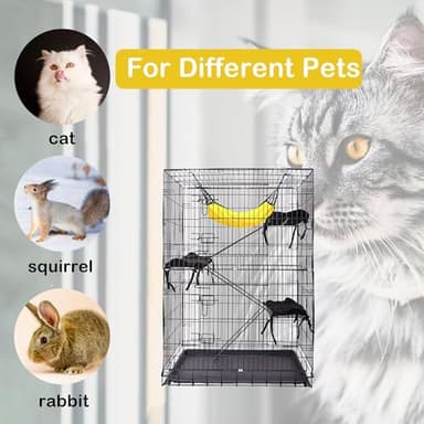 ELEVON 3-Tier Indoor Cat Cage, Large DIY Cat Crate & Cat Kennel with 3 Cat Beds and 2 Front Doors, Metal Fence with Ladder and Hammock, Suitable for Rabbits, Squirrels, Cats to Play and Rest - Image 6