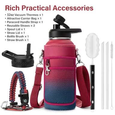 DYSANKY Insulated Water Bottle | Thickened Stainless Steel Vacuum Metal | Portable Sports Water Jug for Gym and Hiking with Straw, Carrier Bag, Handle Strap | BPA-Free 32 oz - Image 2