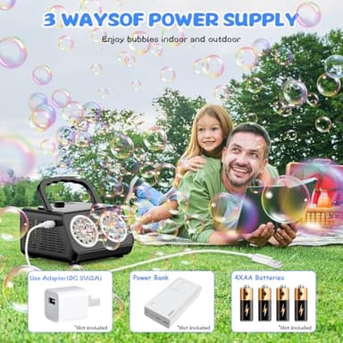 SHCKE Automatic Bubble Machine Upgrade Bubble Blower with 2 Fans,Plug in or Battery Operated Portable Bubble Maker,20000+ Bubbles Per Minute Bubbles for Outdoor Wedding Birthday Party - Image 3