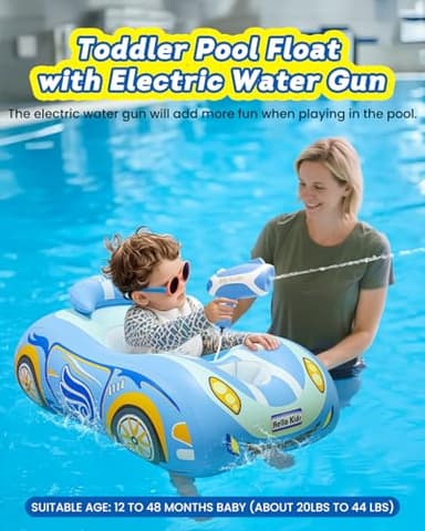 Automatic Water Gun with Toddler Pool Float, Inflatable Car Baby Pool Float, Swimming Pool Toys for 3+ Years Old Girls Boys Kids Blue-1pack - Image 3