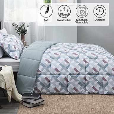 Basic Beyond Queen Comforter Set - Printed Geometry Pattern Comforter Set Queen Size,Lightweight Down Alternative Bed Comforter Queen Set(Geometry,Queen) - Image 2
