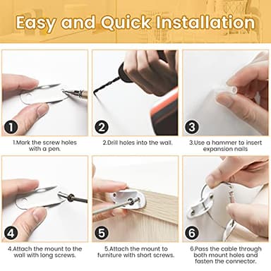 Booda Brand Furniture Anchors (10 Pack) for Baby Proofing, Furniture Straps Anti Tip Furniture Anchor Securing 400 lbs/Keep Baby Pet Safety from Falling Furniture, Metal White Earthquake Straps - Image 7