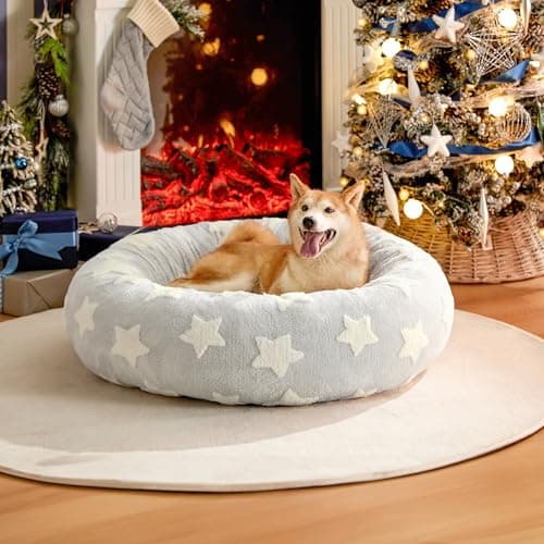 LE SURE Donut Large Dog Bed - Round Cat Beds for Indoor Cats Anti-Anxiety Calming Pet Beds, Washable Cute Modern Beds with Jacquard Shaggy Plush & Anti Slip Bottom, 36 Inch, Galaxy Grey - Image 1