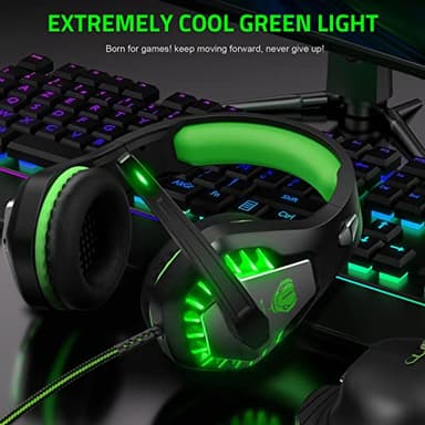 Pacrate Gaming Headset with Microphone for PC, PS4, PS5, Switch, Xbox Series X/S, Noise Cancelling Gaming Headphones with LED Lights for Kids Adults, Black Green - Image 6