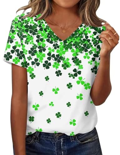 Zeagoo Women's St Patrick's Day T-Shirts Irish Graphic T-Shirt Lucky Heart Print Short Sleeve Dressy Casual Shirt - Image 1