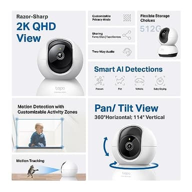 TP-Link Tapo 2K QHD Pan/Tilt Security Camera for Pet Camera, Baby Monitor, Motion Detection, Motion Tracking, 2-Way Audio, Night Vision, Cloud &SD Card Storage, Works w/Alexa & Google Home(Tapo C220) - Image 2