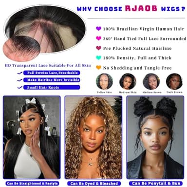 RJAOB Deep Wave 360 Lace Front Wigs Human Hair 28 Inch Invisi Strap HD Full Lace Front Wigs Human Hair Pre Plucked with Drawstring 180 Density Curly Wig 360 Glueless Lace Frontal Wigs for Women - Image 4