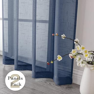 Aiyueng Kirei 2 PCS Faux Linen Navy Blue Kitchen Sheer Curtains 36 inch Length, Soft Lightweight Textured Short Cafe Curtains for Farmhouse Bathroom Bedroom Small Windows, Each 30Wx36L inch, Navy - Image 6
