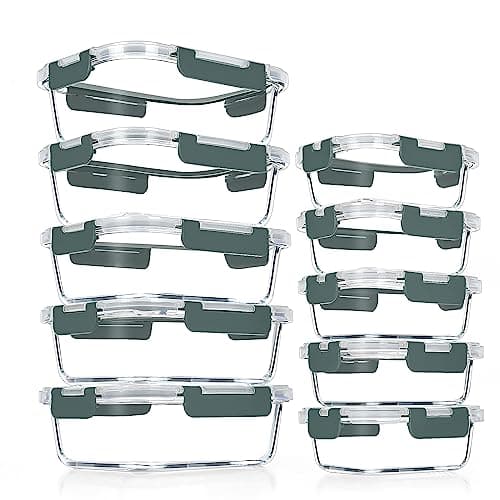 VERONES 10 Pack Glass Meal Prep Containers, Airtight Glass Lunch Containers, Stackable Glass Food Storage Containers Set with Lids,Exclusive of BPA,for Microwave, Oven, Freezer & Dishwasher,Grey - Image 1