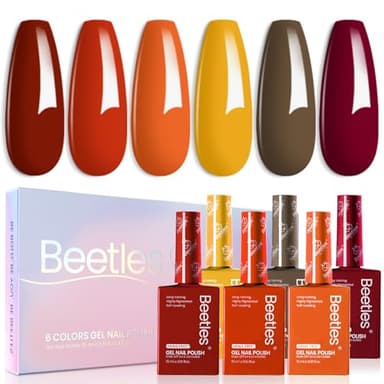Beetles Orange Gel Nail Polish Set 6 Colors Burgundy Brown Dark Red Yellow Light Orange Fall Gel Polish Kit Soak Off UV LED Hema Free DIY Home Salon Gift for Women Autumn Dusk - Image 6